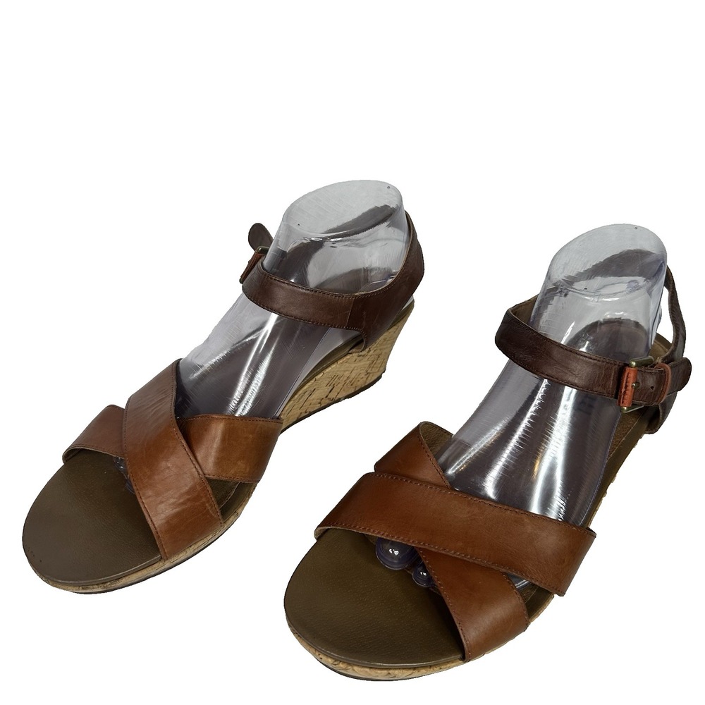 Cobb Hill Clarity Leather Cork Wedge‎ Sandals Brown Ankle Strap Womens 11M